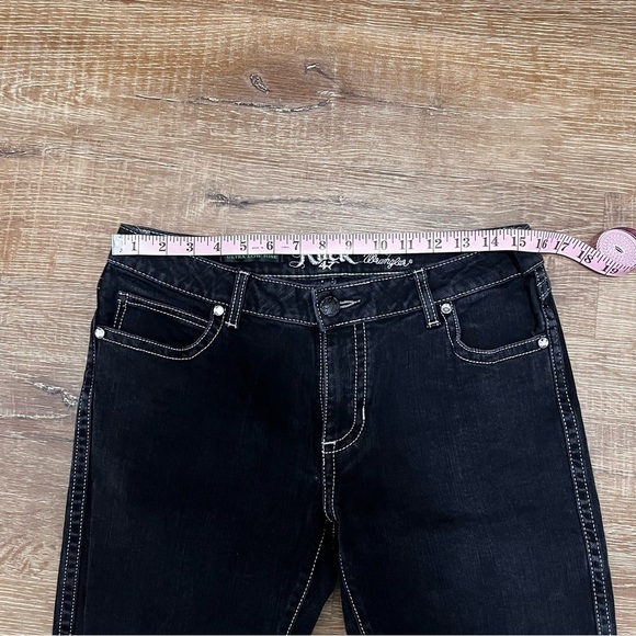 WRANGLER Rock 47 Black Boot Cut Jeans Contrast Stitching Silver Sequin Pockets 9 - Picture 7 of 9